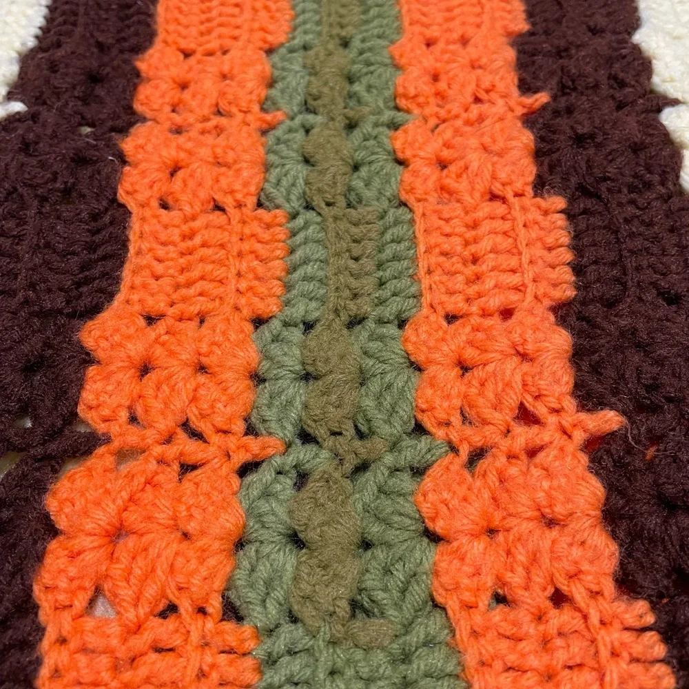 Vintage 70s Striped Granny Afghan Crochet Blanket Bedspread 76” X 61 “Throw